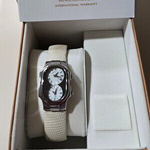 PHILIP STEIN Small Teslar Watch with White Lizard Strap